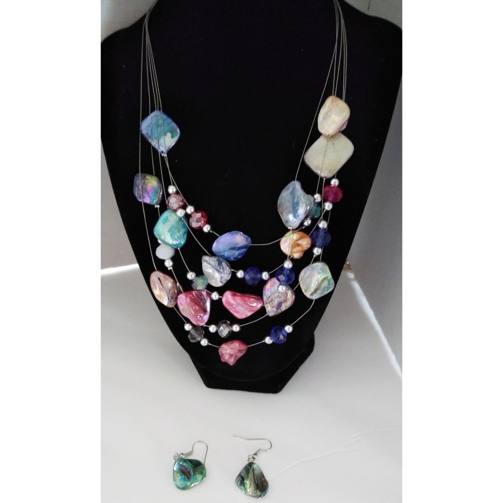 Betsey Johnson Multi Layer Stone Necklace Earrings